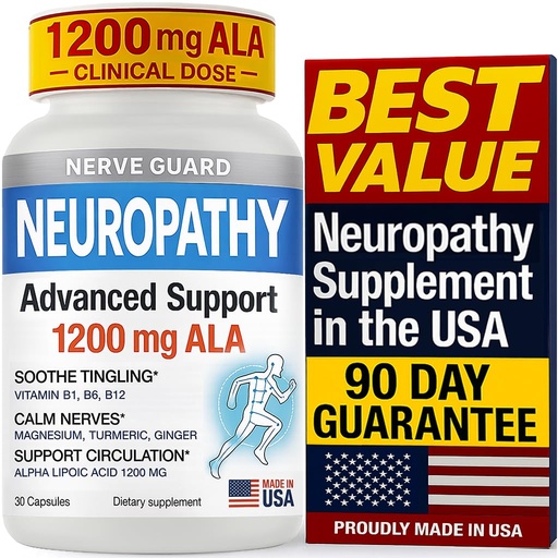[BRSRGFD3DF5GOC3Z] Neuropathy Support Supplement with 1200 mg Alpha Lipoic Acid to Fortify Nerves in Fingers Hands Toes & Feet – 1200mg ALA, Vitamins B12 B6 & B1, Magnesium – 30 Capsules