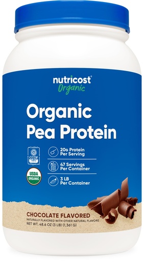 [BRSRAAY3A55B4A3J] Nutricost Organic Pea Protein Powder (3 LBS) Chocolate - Certified USDA Organic, Protein from Plants, Vegetarian Friendly, Gluten Free, Non-GMO