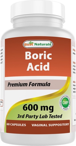[BRSRACT5AUNAM3QZ] Best Naturals Boric Acid Vaginal Suppositories - Made in USA - USP Medical Grade Fine Powder, Easy Dissolve, Third Party Tested - 60 Count