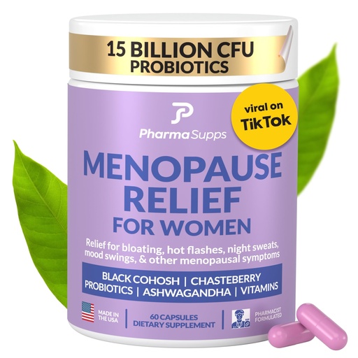 [BRSRAAQTCEGQKHT6] Natural Menopause Supplements for Women - Perimenopause Supplements for Hormonal Balance, Bloating & Mood Swings | Hot Flashes Menopause Relief w/Probiotics & Prebiotics, Black Cohosh & Chasteberry