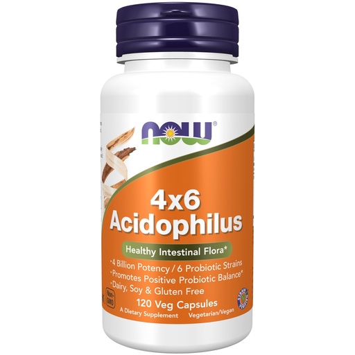 [BRSWIY32BQMB23TK] NOW Foods Supplements, Acidophilus 4X6, 4 Billion Potency with 6 Probiotic Strains, Strain Verified, 120 Veg Capsules