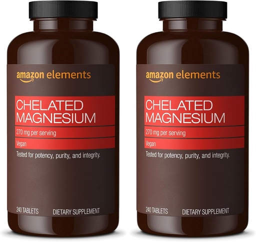 [BRSRAGT7AF7W233O]   Elements - Chelated Magnesium, 240 tablets, 270 mg per Serving, as Magnesium Glycinate Chelate, Vegan (pack of 2)