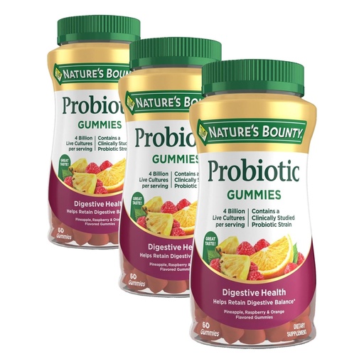 [BRSRGGQTBYIWOCL6] Nature's Bounty Probiotic Gummies, Immune Health & Digestive Balance, Pineapple, Raspberry and Orange Flavor Gummies, 60 Ct (Pack of 3)