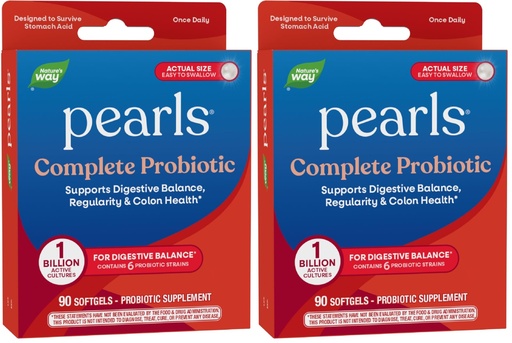 [BRSRGGQNOEFRGYDJ] Nature's Way Complete Probiotic Pearls,Supports Digestive Balance*,1 Billion Live Cultures,Supplement for Men and Women,No Refrigeration Required,90 softgels,(Pack of 2)