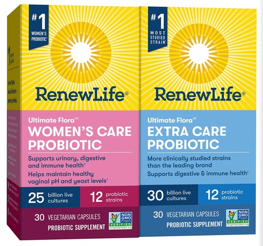 [BRSWGBIZAEPQE3IZ] Renew Life Adult Probiotic Supplement Bundle Pack - Women's Care 25B and Extra Care 30B, 30 Count (Pack of 2)
