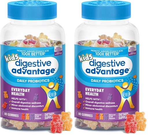 [BRSRGGQNOUMWYYLH] Digestive Advantage Daily Probiotic Gummy for Kids, Multi, Natural Fruit Flavours, 80.0 Count (Pack of 2)