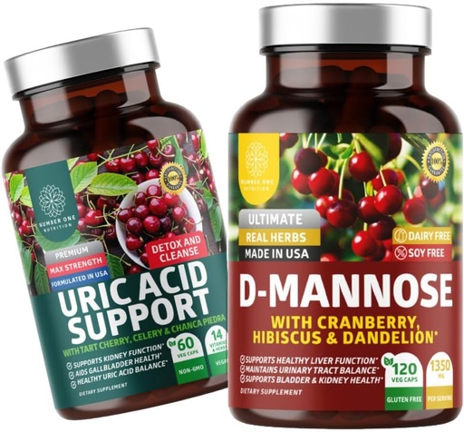[BRSRAGATAECWC3DH] Number One Nutrition N1N Premium D-Mannose mit Cranberry & Hibiscus [1350mg], 120 Kapseln und Uric Acid-Unterstützung mit 14 Potent Kräutern, 60 Kapseln, 2 Pack Bundle
