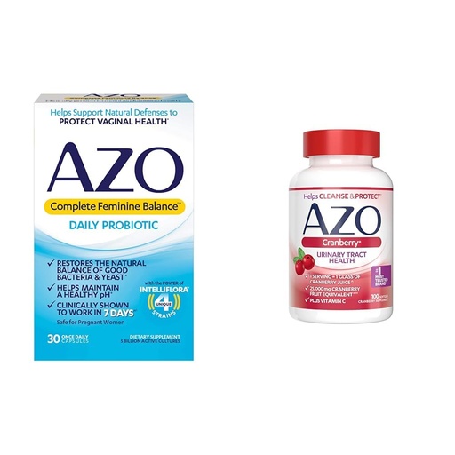[BRSROAIKCB6WYCDO] AZO Complete Feminine Balance Daily Probiotics for Women & Cranberry Urinary Tract Health Supplement, 1 Serving = 1 Glass of Cranberry Juice, Sugar Free Cranberry Pills, Non-GMO 100 Softgels