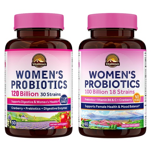[BRSRAFT6BAHWG2TB] Vitalitown Probiotic Bundle (Pack of 2) | Women’s Probiotics 120 Billion (Item 1) & Women’s Probiotics 100 Billion (Item 2) | 30 Capsules & 60 Capsules