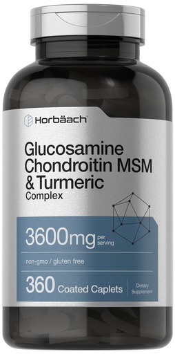[BRSWGBAFCV6RYFDL] Horbäach Glucosamine Chondroitin MSM | 360 Caplets | Advanced Formula with Turmeric | Non-GMO, Gluten Free