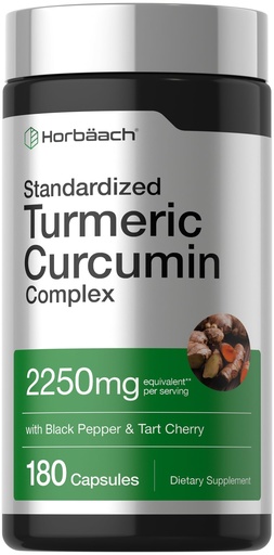 [BRSROZA3AAFQEYI3] Horbäach Turmeric Curcumin Supplement | 180 Capsules | with Black Pepper & Tart Cherry | Non-GMO & Gluten Free
