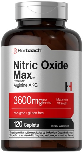 [BRSWYEADOQPRSE3D] Horbäach Nitric Oxide Max 3600mg | 120 Caplets | Arginine AAKG Supplement for Men and Women | Vegetarian, Non-GMO, & Gluten Free