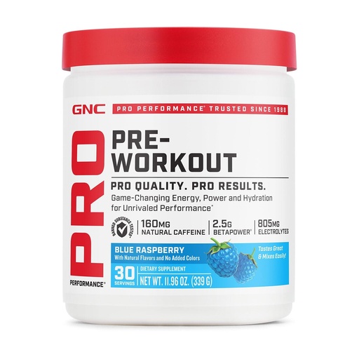 [BRSRAZYEB56WGA33] GNC Pro Performance Pre Workout Powder for Men and Women, Energy, Hydration, and Focus, Sugar Free, Gluten Free, Performance Supplement, Blue Raspberry, 30 Servings
