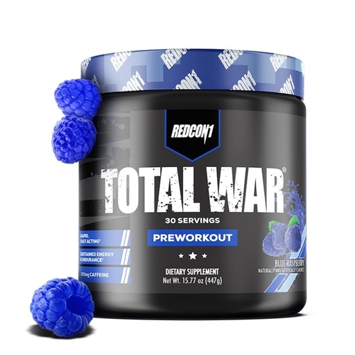 [BRSWYAQ6OECWA3Y6] REDCON1 Total War Pre Workout Powder | Blue Raspberry | 320mg Caffeine + Citrulline Malate + Beta Alanine (30 Servings)