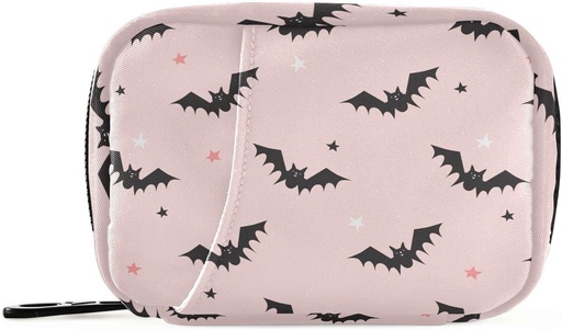 [BRSRMCQ6OYCRUFLG] Halloween Bats Pink Pill Box 7 Day Pill Case Travel Pill Organizer Bag with Zipper Portable Weekly Vitamin Medicine Supplement Holder Pouch Bag