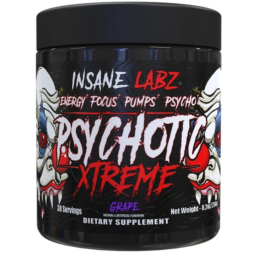 [BRSRGAAKDMNROCL7] Insane Labz Psychotic Xtreme, High Stimulant Pre Workout Powder, Extreme Lasting Energy, Focus and Endurance with Beta Alanine, Panax Ginseng, Theobromine, DMAE (30 Servings, Grape)
