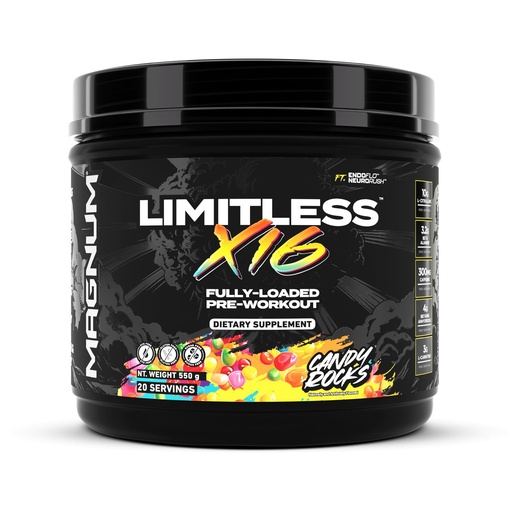 [BRSRAZQOAR6QOGTG] LIMITLESS Magnum Nutraceuticals x16 Fully Loaded Preworkout – 20/40 Servings, Classic Candy Flavor, High-Energy, Focus, Strength & Endurance for Maximum Performance