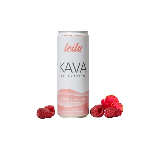 [BRSW2ZYBBN5BQYDL] Leilo | Kava Powered Sparkling Relaxation Drink | Raspberry Hibiscus - Non-Alc Calming Beverage | 12 fl oz Cans (Pack of 12)
