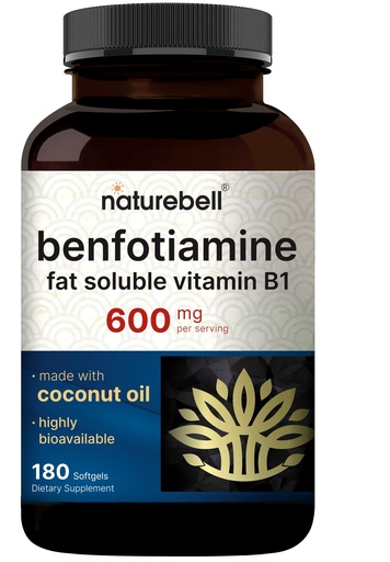 [BRSRGZD3B4BRQDQ3] NatureBell Benfotiamine 600mg per Serving,180 Coconut Oil Softgels | Fat-Soluble Vitamin B1 for Men & Women, Converted to Active Thiamine | Non-GMO, cGMP Manufactured