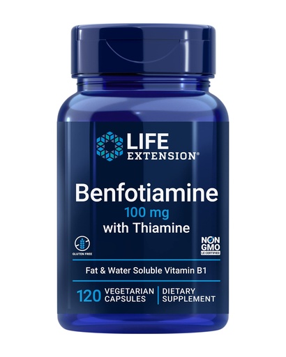 [BRSWIYQEDIIQEDL4] Life Extension Benfotiamine with Thiamine, 100 mg benfotiamine, Cardiovascular Health, Brain Health, Non-GMO, Gluten-Free, 120 Vegetarian Capsules