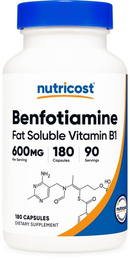 [BRSREFQNAQCBSC36] Nutricost Benfotiamine (600 mg) 180 Capsules - Fat Soluble Vitamin B1, Gluten Free, Non-GMO, Vegan, 90 Servings