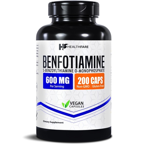 [BRSREYIOA4ARU3A2] Healthfare Benfotiamine 600mg | 200 Veg Capsules | Enhanced Absorption | Supports Overall Health | Increased Bioavailability