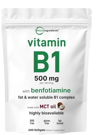 [BRSREZYEPMJWE2DF] Micro Ingredients Vitamin B1 Thiamine 500mg with Benfotiamine & MCT Oil, 240 Softgels | Highly Bioavailable Thiamine Supplement for Energy & Nervous System Support* | Non-GMO, Soy Free