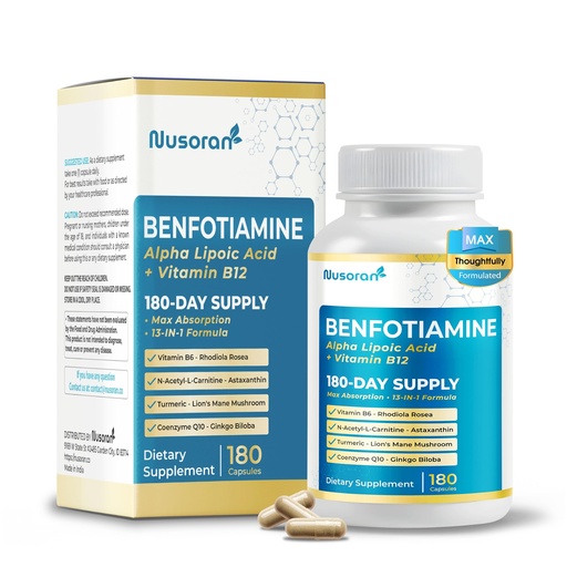 [BRSREZALDMMA2EI3] Ultra Benfotiamine - 13-in-1 with Alpha Lipoic Acid, Vitamin B12, CoQ10, Rhodiola - Max Absorption -180 Capsules - Non-GMO, Gluten-Free, Lab Tested