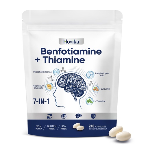 [BRSRGBACAR4A4DQ3] Vitamin B1 Benfotiamine 300mg with R-ALA 600mg & Thiamine - Advanced Nerve Support Supplement with Phosphatidylserine, L-Theanine, Turmeric & Magnesium - Non-GMO, Gluten Free, 240 Capsule