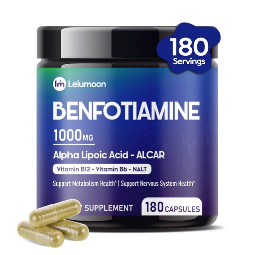[BRSREZIPABYB6YI4] Premium Benfotiamine 990 mg with ALA, ALCAR, B12, Citicoline & NALT – Supports Energy Metabolism & Nerve Function – 180 Capsules