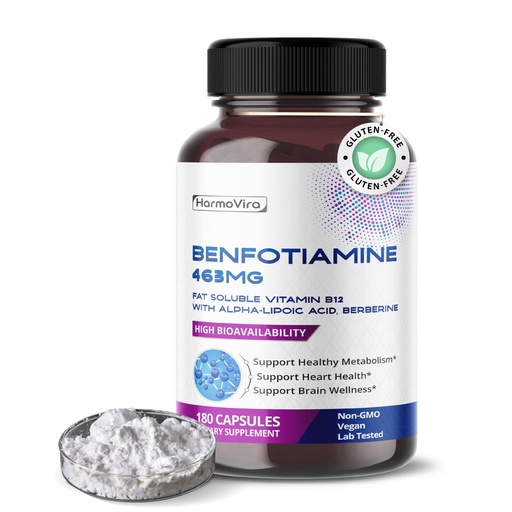 [BRSRABT5AQHR6CYZ] Benfotiamine (Fat-Soluble Vitamin B1) with Alpha-Lipoic Acid & Berberine – Advanced Formula – Supports Healthy Metabolism – 180 Capsules (Pack of 1)
