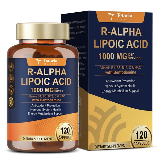 [BRSREFIDBYHA4YAZ] R Alpha Lipoic Acid 1000mg with Benfotiamine - Sodium ALA Supplement for Neuropathy Support Nerve Health & Antioxidant, Cell Energy, Metabolism and Anti-Aging, Non-GMO, Gluten Free, Vegan 120 Counts