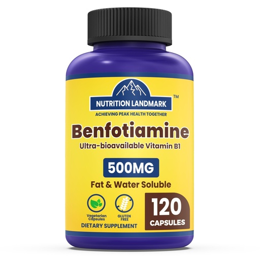 [BRSRGZT7CAHRM3D6] B1 Benfotiamine, 500mg per Serving, 120 Capsules, Fat & Water Soluble Vitamin B1, Gluten Free, Non-GMO, Vegetarian