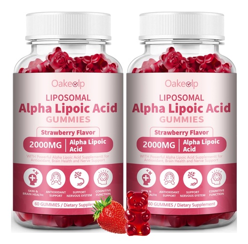 [BRSREEAFCUBAMEIV] 2 Pack Liposomal Alpha Lipoic Acid Gummies 2000mg Gummies,High Potency ALA Complex Biotin & Benfotiamine for Antioxidant, Brain Health and Nerve* Support,Liposomal Enhance 98% Absorption