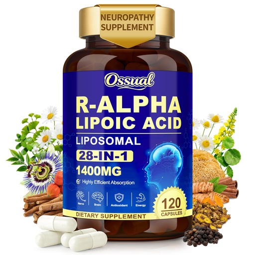 [BRSRGGATAV4GO2DL] R Alpha Lipoic Acid 1400mg Neuropathy Supplements, 28-in-1 Stabilized ALA Supplements with L-Carnitine, NAC & Benfotiamine, R-ALA Supplement Antioxidant for Nerve, Brain, Energy丨Vegan, 120 Capsules