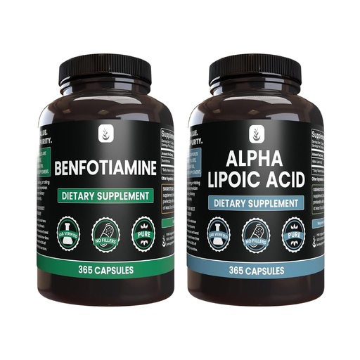[BRSROGQBAQBBOHQU] PURE ORIGINAL INGREDIENTS Benfotiamine & Alpha Lipoic Acid Capsule Bundle (365 Capsules), Always Pure, No Additives or Fillers