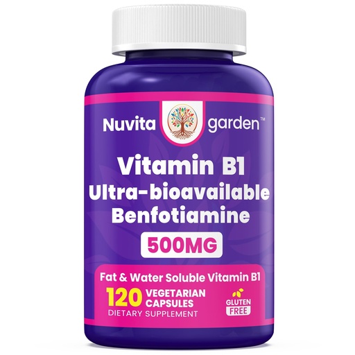 [BRSRAC36BACQK3L2] Benfotiamine 500mg, 120 Vegetarian Capsules - Fat Soluble Vitamin B1 Thiamine Supplement - 3rd Party Tested, Vegan, Non-GMO, Gluten Free