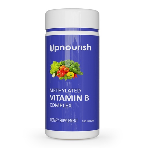 [BRSRGYYHAECBMAY6] UpNourish Methylated B Complex Vitamins for Women and Men, 240 Veggies Capsules - Active Pure B Complex with Organic Fruits, Vegetables, B1 Thiamine, B2 Riboflavin, B3 Niacin, Folate, Methylcobalamin