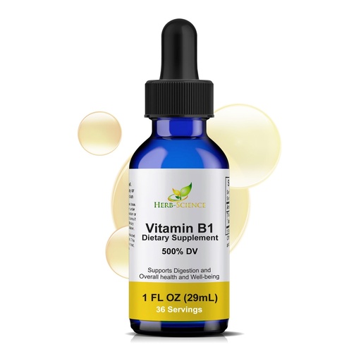 [BRSWGFQZOUJQY2D4] Vitamin B1 Liquid Drops – Thiamine Supplement, High Potency 500% DV, 36 Servings, 1 fl oz