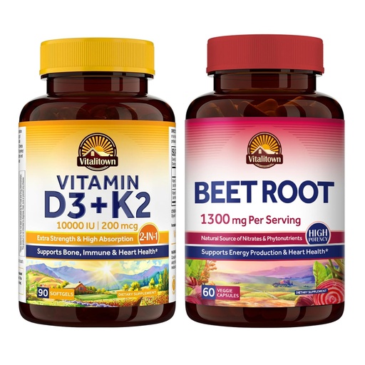 [BRSREHT7CN6AG2A2] Vitalitown vitaminD3+K2 90 Softgels Organic Beet Root 60 Capsules – 1300mg