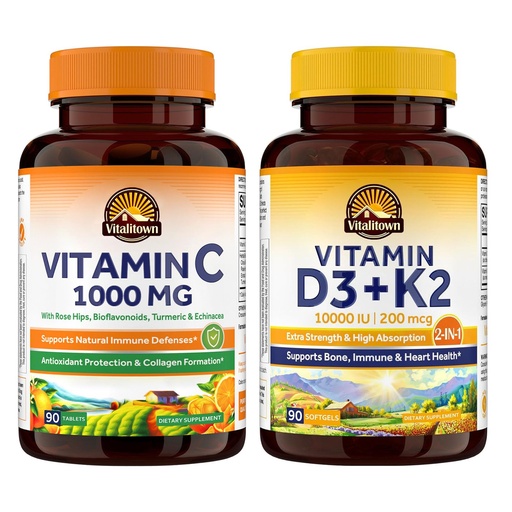 [BRSREHT3PIMWEEQU] Vitalitown Vitamin D3 K2 Supplement and Vitamin C Complex 1000mg