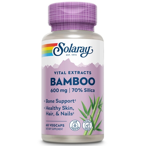 [BRSWIYTYCUPWCFDG] SOLARAY Bamboo Silica Supplement for Men & Women - Bamboo Stem Extract Capsules for Skin, Hair, & Nails, 600 mg per Serving, Herbal Support for Collagen Production, Vegan - 60 Veg Cap Ct