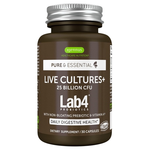 [BRSW2HTRBUMWAYDX] Igennus Probiotics & Prebiotic 2 in 1, Lactobacillus Acidophilus & Bifidobacterium, Gut Health Support, Live Cultures+ Lab4, Guaranteed 25 Billion CFU, Women & Men, Non-Bloating, Non-GMO, 30 Capsules
