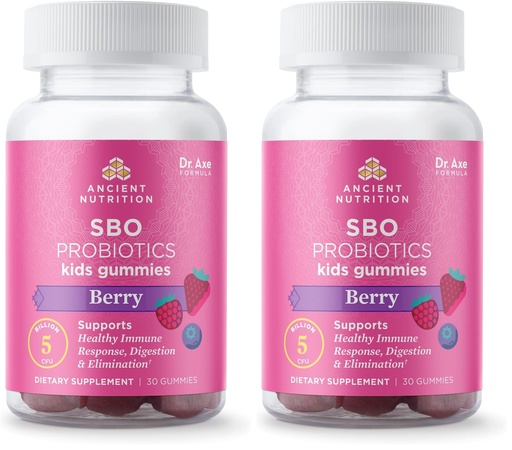 [BRSRGFI7BENWKCT2] Ancient Nutrition Probiotics for Kids, Kids Probiotics Gummies, Berry, Supports Gut Health, 5B CFUs/Serving, Reduces Occasional Bloating and Constipation, 30 Count (Pack of 2)