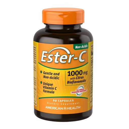 [BRSWGYACAAGR4E35] Ester-C American Health with Citrus Bioflavonoids Capsules - 24-Hour Immune Support, Gentle On Stomach, Non-Acidic Vitamin C - Non-GMO, Gluten-Free - 1000 mg, 90 Count