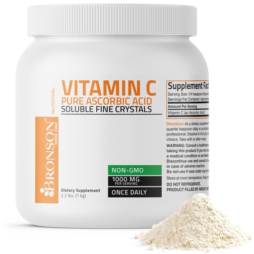 [BRSWIYT6ON4BUDDC] Bronson Vitamin C Powder Pure Ascorbic Acid Soluble Fine Non GMO Crystals – Promotes Healthy Immune System and Cell Protection – Powerful Antioxidant - 1 Kilogram (2.2 Lbs)