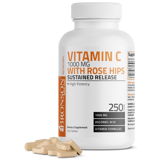 [BRSWIYT7DEDRECDM] Bronson Vitamin C 1000 mg with Rose Hips Sustained Release, 250 Tablets