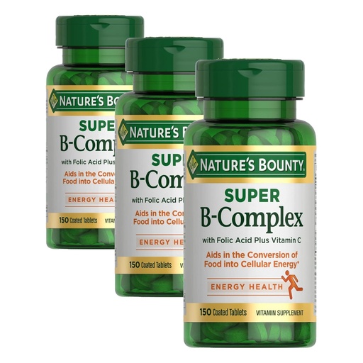 [BRSREBINO4BRSH3D] Nature's Bounty Super B Complex Vitamins with Vitamin C & Folic Acid, Vitamins for Immune & Cellular Energy Support, 150 Tablets (Pack of 3)