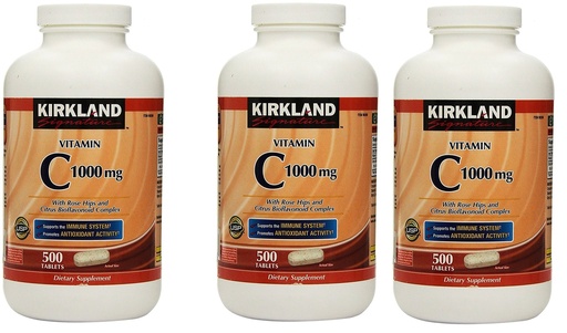 [BRSWGEIBCAJQEHQ3] Kirkland Vitamin C with Rose Hips and Citrus Bioflavonoid Complex (1000 mg), 3 Bottles (500 Count Tablets)