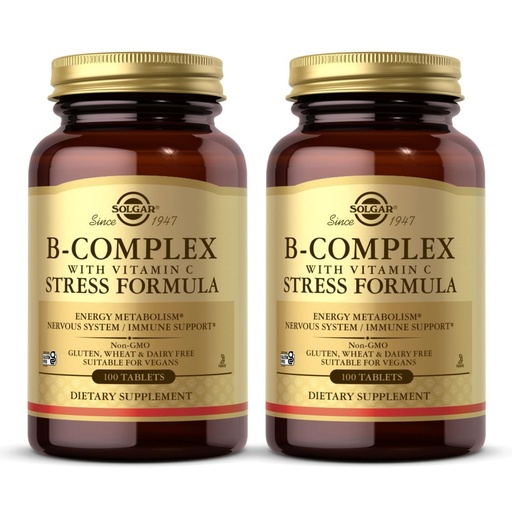 [BRSWIZ3YBMHWYE3Y] Solgar B-Complex with Vitamin C Stress Formula - 100 Tablets, Pack of 2 - Non-GMO, Vegan, Kosher, Halal & Gluten Free - 100 Total Servings